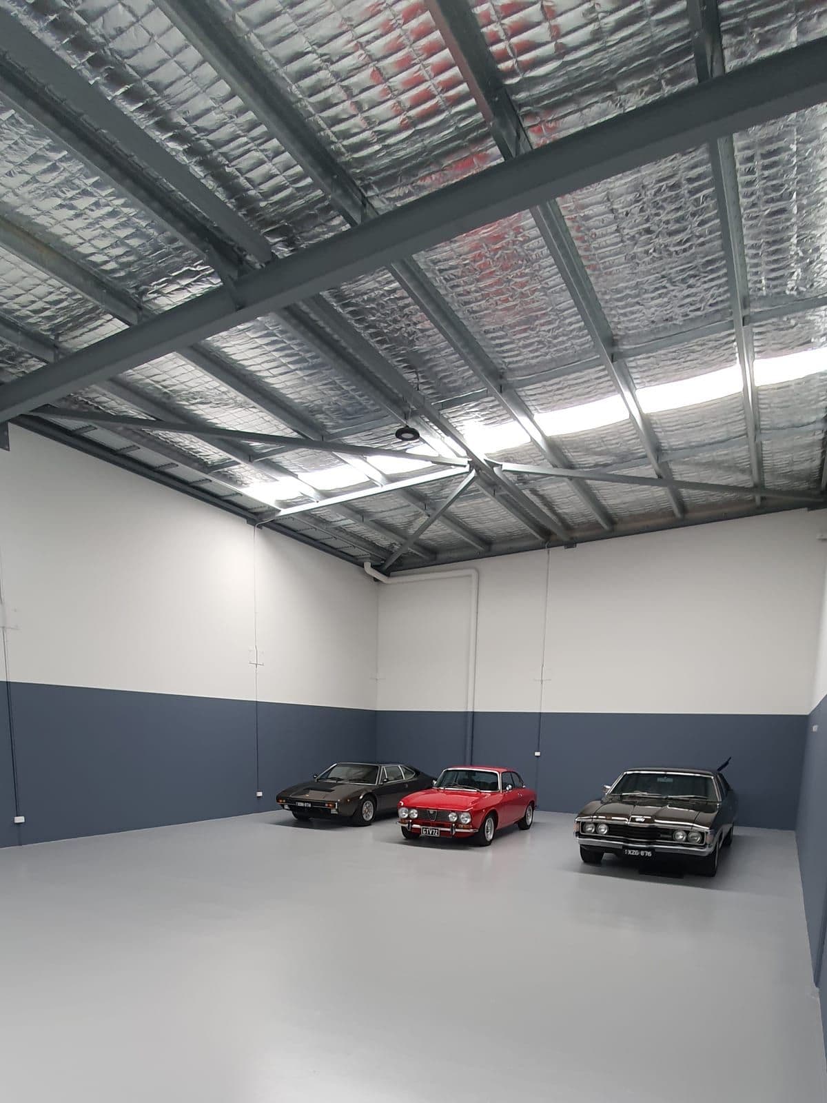Polished flake epoxy floor with overhead reflections